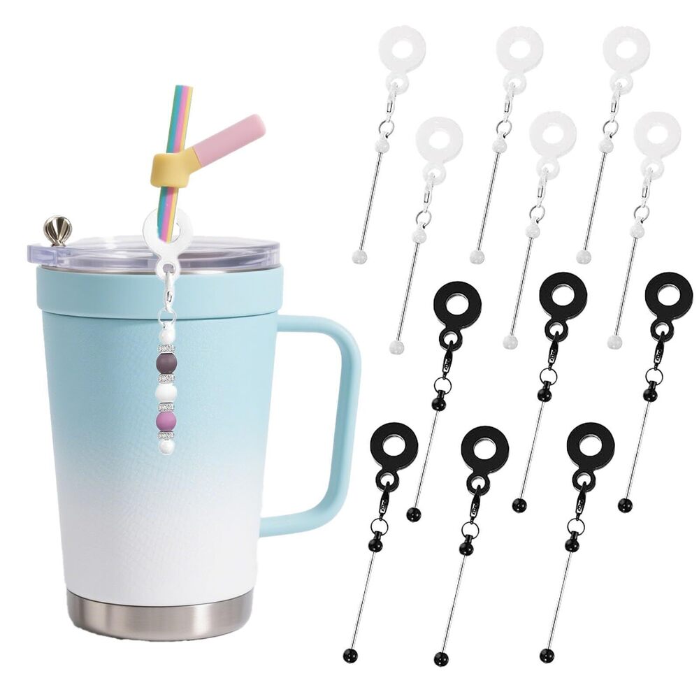 5787 12 Packs Beadable Cup Charm Tumbler Straw Charms Metal Blank Bar